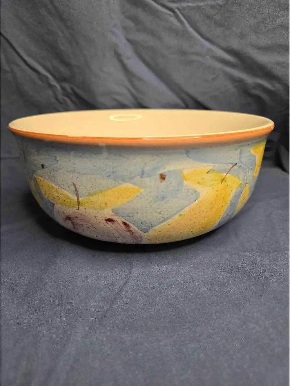 Vintage Hand-Painted Ceramic Serving Bowl with Fruit Design